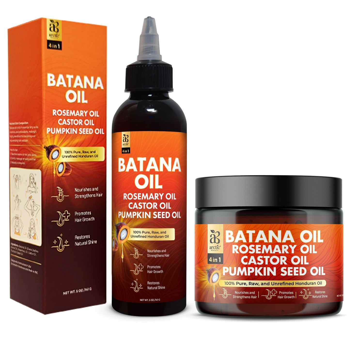 Batana Oil(Liquid & Cream Set) - All in 1 Blend with Batana, Rosemary, Castor & Pumpkin Seed Oils, Nourishes, Strengthens & Adds Shine, Unrefined & Pure for Fuller, Thicker Hair, Ideal for All Hair Types