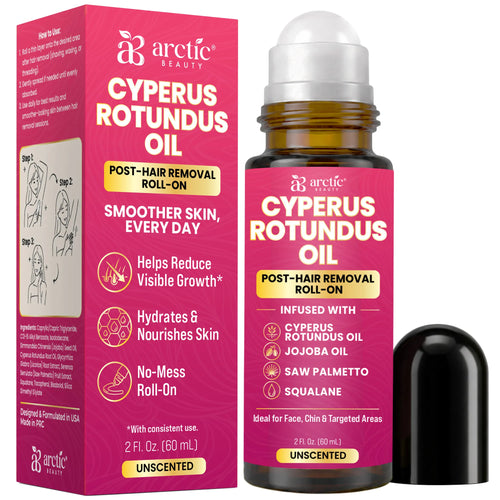 Cyperus Rotundus Oil, Infused with Jojoba, Saw Palmetto & Squalane, Natural Hair Removal Oil, Reduces Unwanted Hair Growth, Moisturizes & Soothes Skin, Roll-On Post-Wax & After-Shave Care