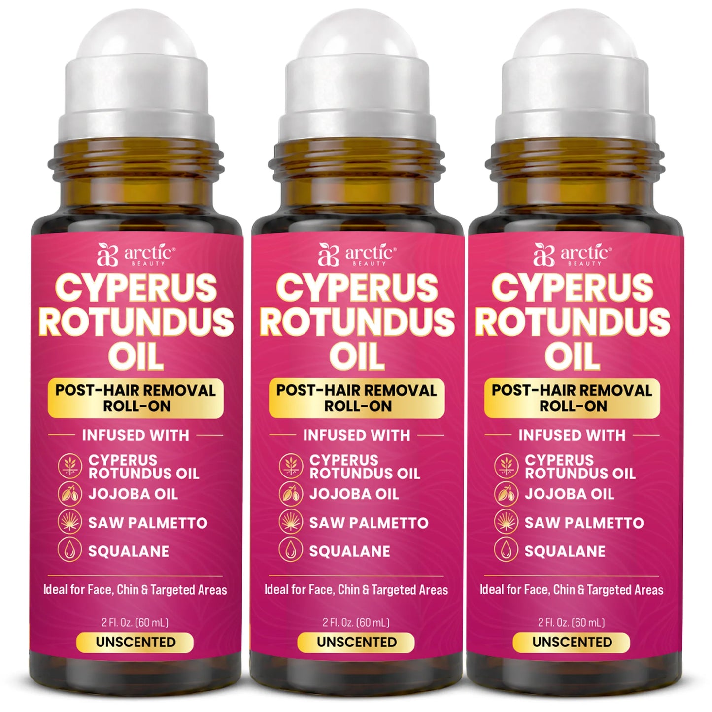 Cyperus Rotundus Oil, Infused with Jojoba, Saw Palmetto & Squalane, Natural Hair Removal Oil, Reduces Unwanted Hair Growth, Moisturizes & Soothes Skin, Roll-On Post-Wax & After-Shave Care